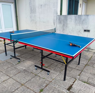 Mesa de ténis TOPGIM Training montada no exterior — review honesta