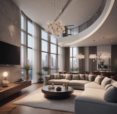 A sleek modern house with clean lines, large glass windows, and minimalist landscaping.