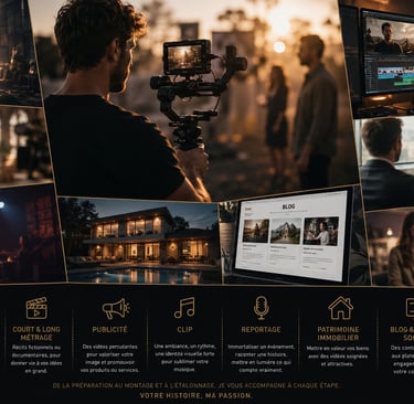 Evènements, film, pub, immobilier, cet image représente mes prestations vidéos.
