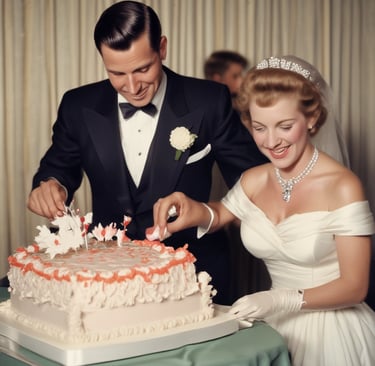 A family watching a digital slideshow of their restored photos on a living room TV.