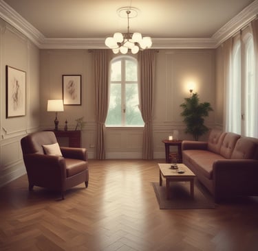 A calm, inviting therapy room with soft lighting and comfortable seating.