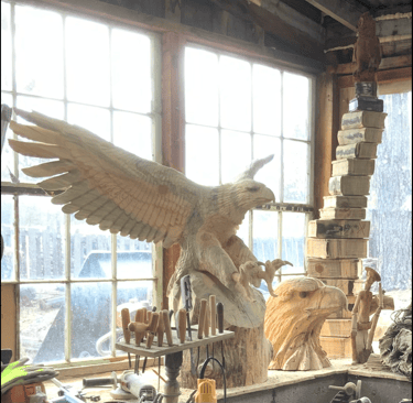 American bald Eagle carved ponderosa pine