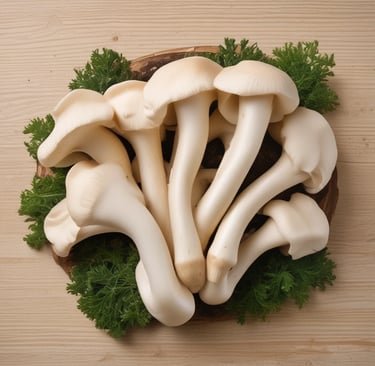Close-up of fresh oyster mushrooms growing on a log in natural light