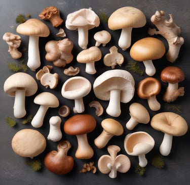 Close-up of dew drops on freshly picked mushrooms showcasing their purity