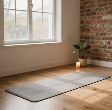 A sunlit dining area with natural textures, linen tablecloth, and simple ceramic dishes arranged neatly