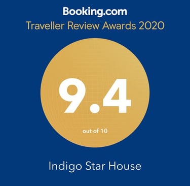 Booking.com Traveller Review Award 2020 for Indigo Star House with a 9.4 out of 10 score.