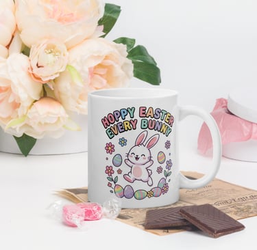 Hoppy Easter Every Bunny White Glossy Mug,Alex sylvestre Shop,Asylvestreshop