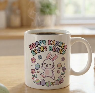 Hoppy Easter Every Bunny White Coffee Mug,Alex sylvestre Shop,Asylvestreshop