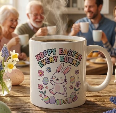 Hoppy Easter Every Bunny White Coffee Mug,Alex sylvestre Shop,Asylvestreshop