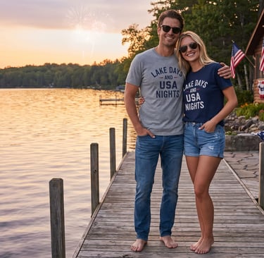 Asylvestre Shop,Lake Days And USA Nights Shirt, Patriotic 4th of July Bella Canvas 3001 T-Shirt,Alex