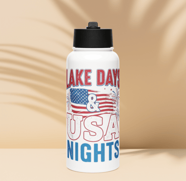 Lake Days and USA Nights Stainless Steel Water Bottle with Straw Lid,Alex Sylvestre Shop