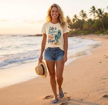 Life Is Better in Flip Flops T-Shirt, Funny Beach Graphic Tee | Summer Vacation Gift Shirt,Alex Sylv