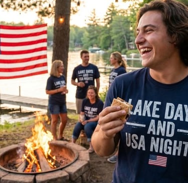 Patriotic Lake Shirt for lake lovers, summer vacations, and USA nights. Soft Bella Canvas 3001 unise