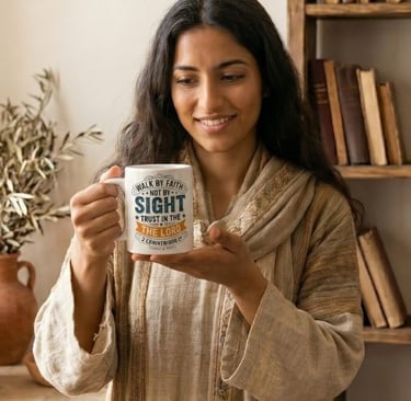 Walk by Faith Not by Sight Christian mug, 2 Corinthians 5: 7 Faith-Based Crewneck for Men & Women,Al