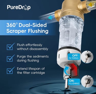 Prefiltro spin-down PureDrop con sistema de limpieza 360 grados y purga de sedimentos