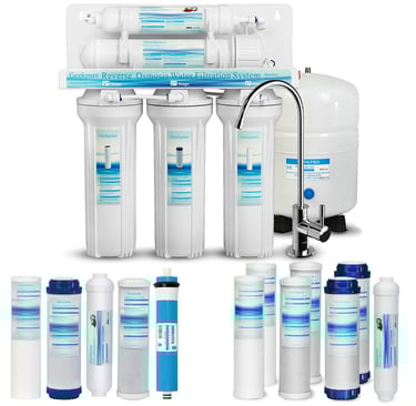 Equipo de ósmosis inversa doméstica con depósito presurizado y cartuchos de repuesto