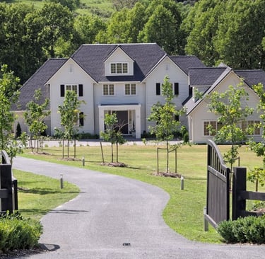 new countryside modern farmhouse, paintede weatherboards, asphalt shingles