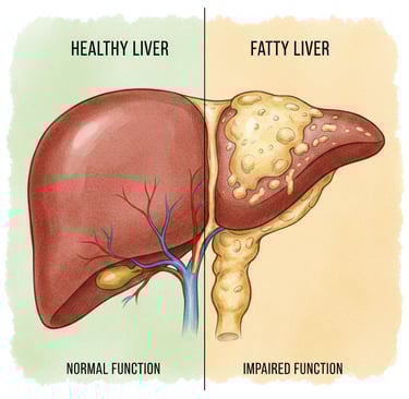 Illustration of healthy liver vs fatty liver disease.-Liver Transplant Surgeon Dr. Srinivas Bojanapu