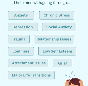Mental health services for men addressing anxiety, depression, trauma, and chronic stress by Ryan Shannon.