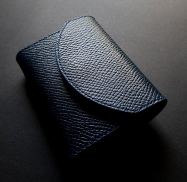 Handmade navy blue flap closure wallet