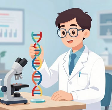 A shadowy figure in a lab coat examining a glowing, translucent object on a high-tech table.