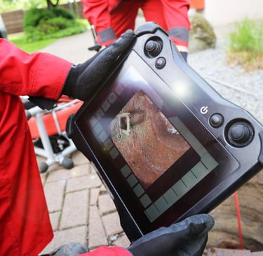 CCTV drain inspection showing live footage of pipe interior to detect blockages and damage