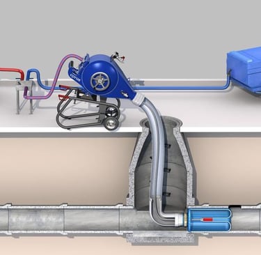 Pipe relining system diagram showing how trenchless technology repairs underground pipes