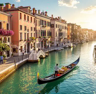 a gondola in a canal in Venice