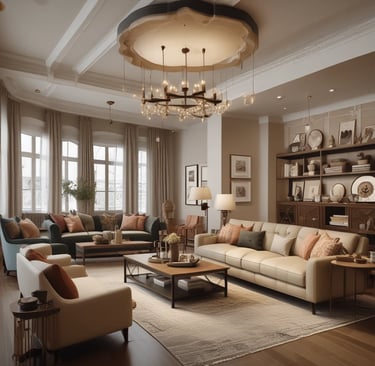 Elegant showroom corner featuring Brazilian high-end upholstery and furniture with soft natural lighting.