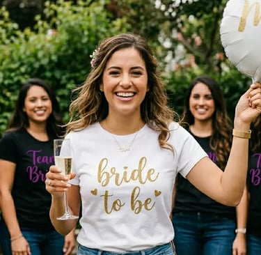 Próxima novia con playera personalizada en su despedida de soltera