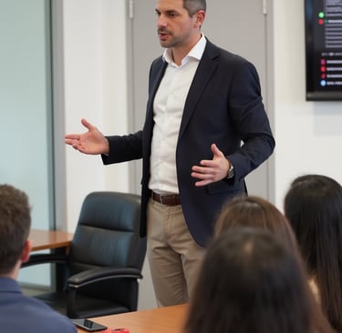 Adam Bair delivering a keynote presentation on Legal AI integration to a group of professionals