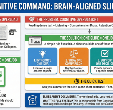 Cognitive Command infographic by Adam Bair, each slide must convey one idea