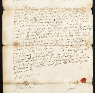 Last Will and Testament of James Oswin Early 18th century Newton Harcourt, Leicestershire