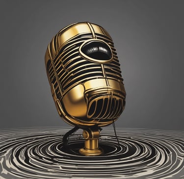 A vibrant photo of Gold Trimm passionately performing spoken word on stage, bathed in purple lighting with gold ribbons in the background.