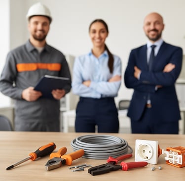 Ein professionelles Elektriker-Team in Deutschland, das Effizienz und Zuverlässigkeit symbolisiert –