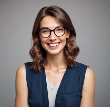 A child wearing colorful glasses smiling during an eye checkup at the clinic.