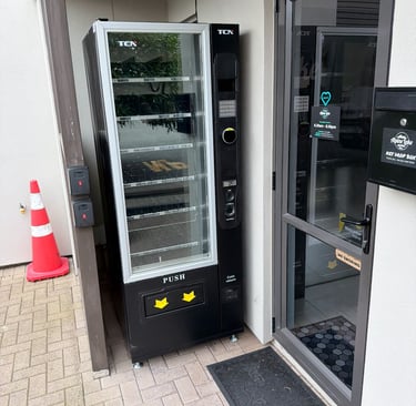 Cashless snack and drink vending machine installed at an accommodation and hospitality site.