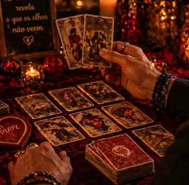 cartomante online realizando consulta de amor com tarot e baralho cigano oferecendo orientação