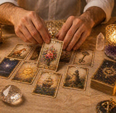 cartomante online baralho cigano realizando leitura lenormand em consulta espiritual profissional