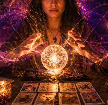 cartomante online trabalhando com energia espiritual e conexão vibracional através do tarot