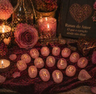 runas do amor leitura com runas em quartzo rosa em ambiente mistico romantico