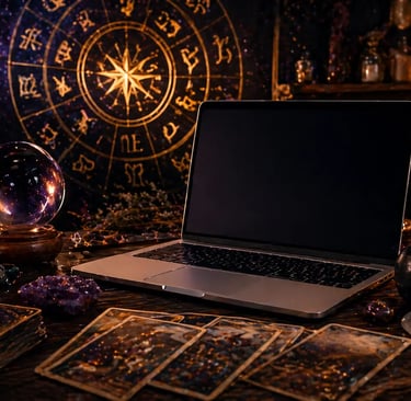 servicos esotericos online com tarot cristais e leitura espiritual em ambiente mistico