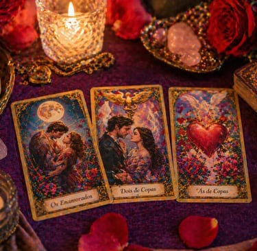 leitura tarot do amor com cartas romanticas coloridas