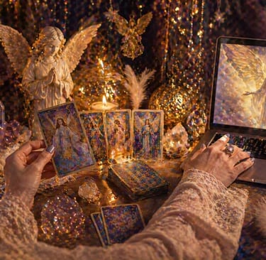 tarot dos anjos online consulta espiritual com cartas angelicais em ambiente mistico