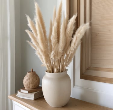 beige pampas grass in vase