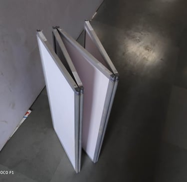 folded centre fold scren promotion table