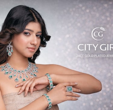 City Girl Jewellery - Best imitation Jwellery - 18 Carat Gold Plated  - AD Collection - Necklace Set