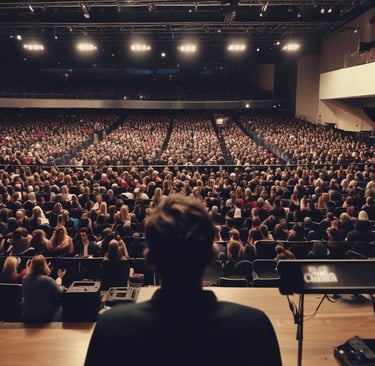 man speaking in front of crowd