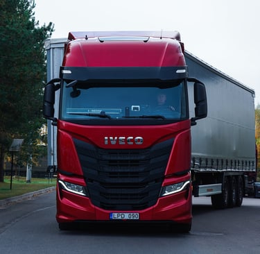 red truck with a trailer