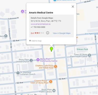 Picture of a map highlighting Amaris Medical Centre